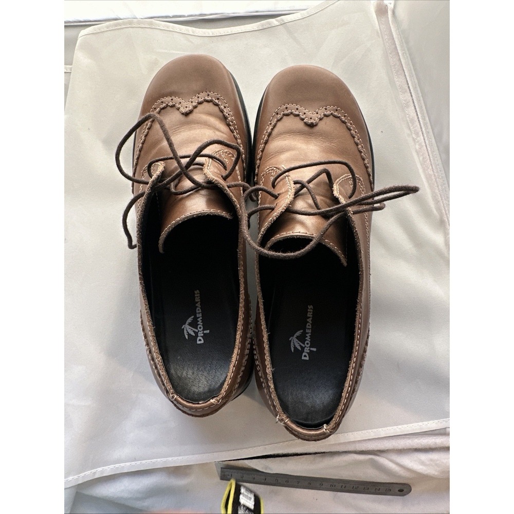 Dromedaris Women's Wingtip Brogues Beige Leather Comfort Shoes Size 43 Lace-Up
